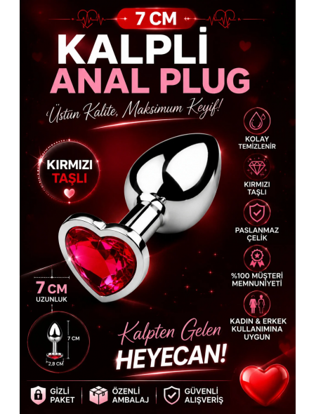 7CM Kalpli Taşlı Gümüş Metal Anal Plug
