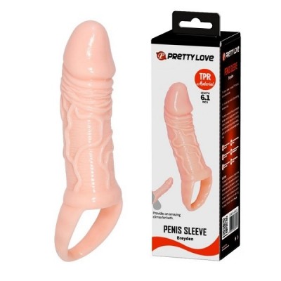 Pretty Love 16 CM Testis Halkalı 3 CM Dolgulu Silikon Penis Kılıfı