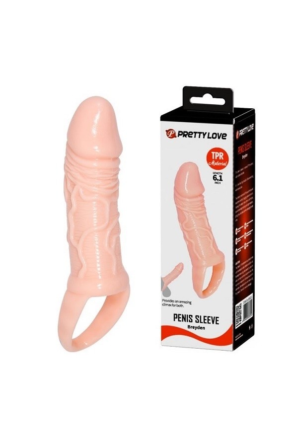 Pretty Love 16 CM Testis Halkalı 3 CM Dolgulu Silikon Penis Kılıfı