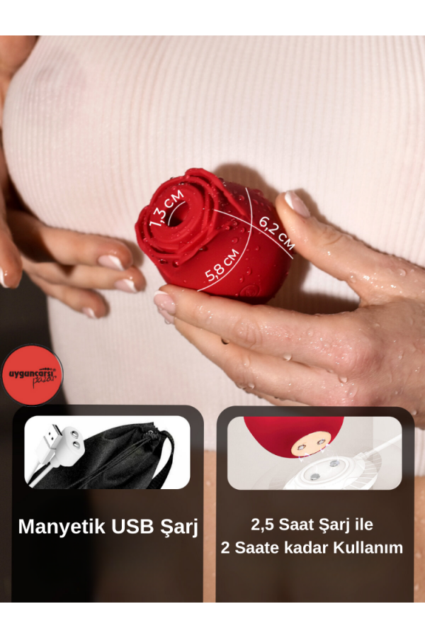 USB Şarjlı Rose Klitoral Uyarıcı | Silikon Gül Tasarımlı Emiş ve Titreşim Vibratörü