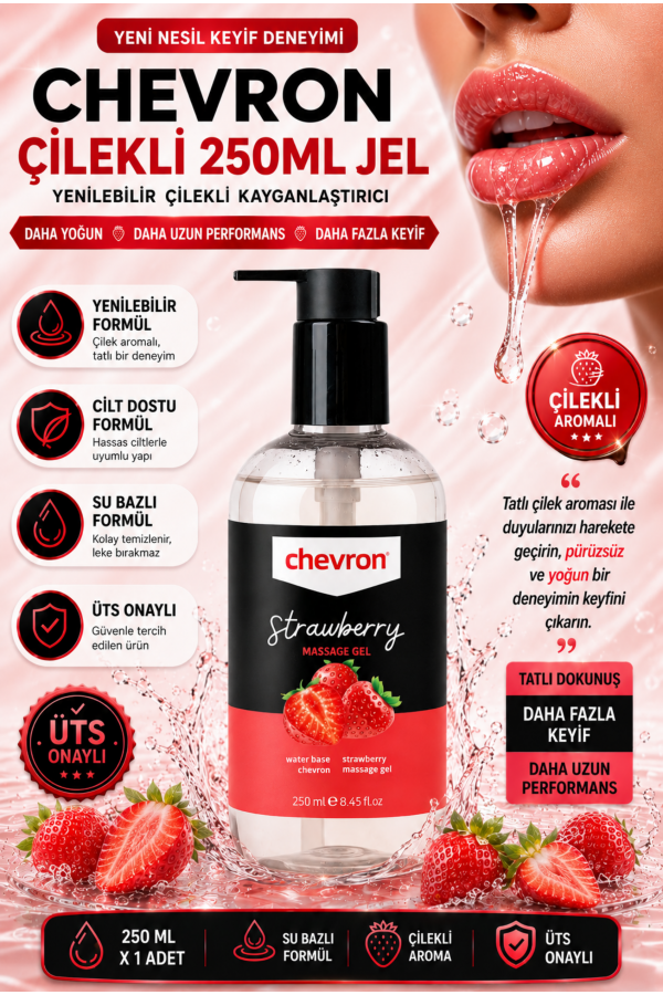 Chevron 250 ML Çilek Aromalı Su Bazlı Doğal Kayganlaştırıcı Jel