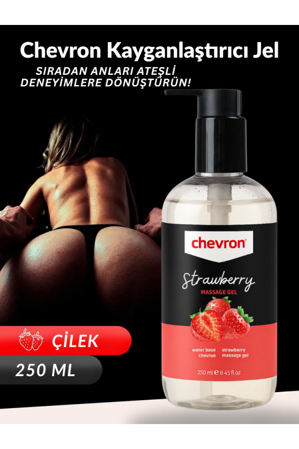 Chevron 250 ML Çilek Aromalı Su Bazlı Doğal Masaj ve Nemlendirici Jel – Cilt Dostu, Yağsız Yapı, Kolay Temizlenebilir, Su Bazlı Kayganlaştırıcı, Pürüzsüz Dokulu, Çiftler ve Kişisel Bakım İçin Uygun Aromatik Masaj Jeli
