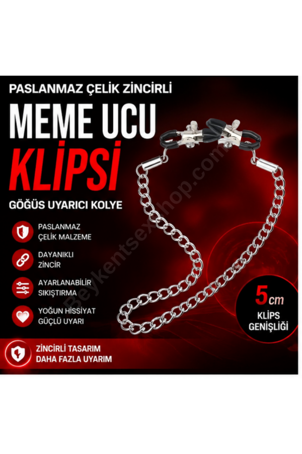 Paslanmaz Çelik Zincirli Meme Ucu Klipsi | Ayarlanabilir Silikon Uçlu Göğüs Klipsi