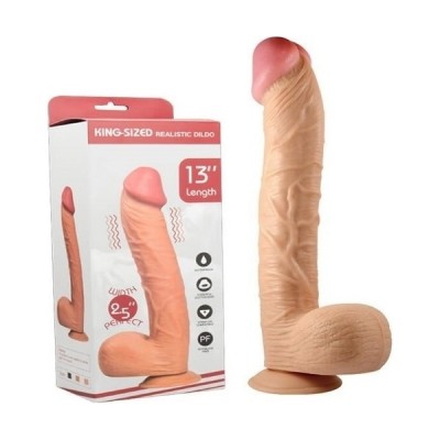 King Size 34 cm Kalın Realistik Dildo Vantuzlu Dev Büyük Penis